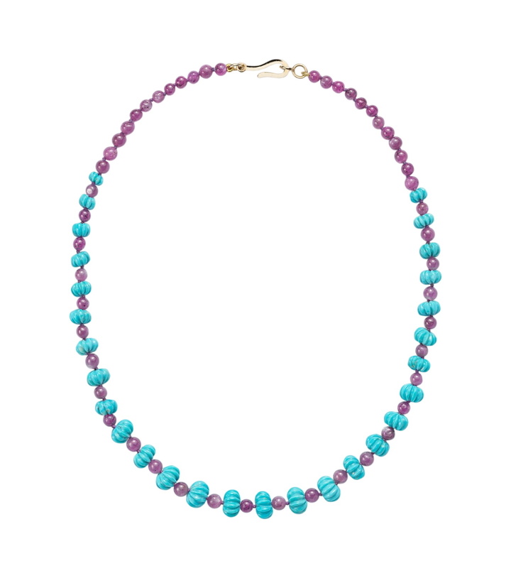Photo: Ileana Makri Beaded necklace with turquoises and rubies