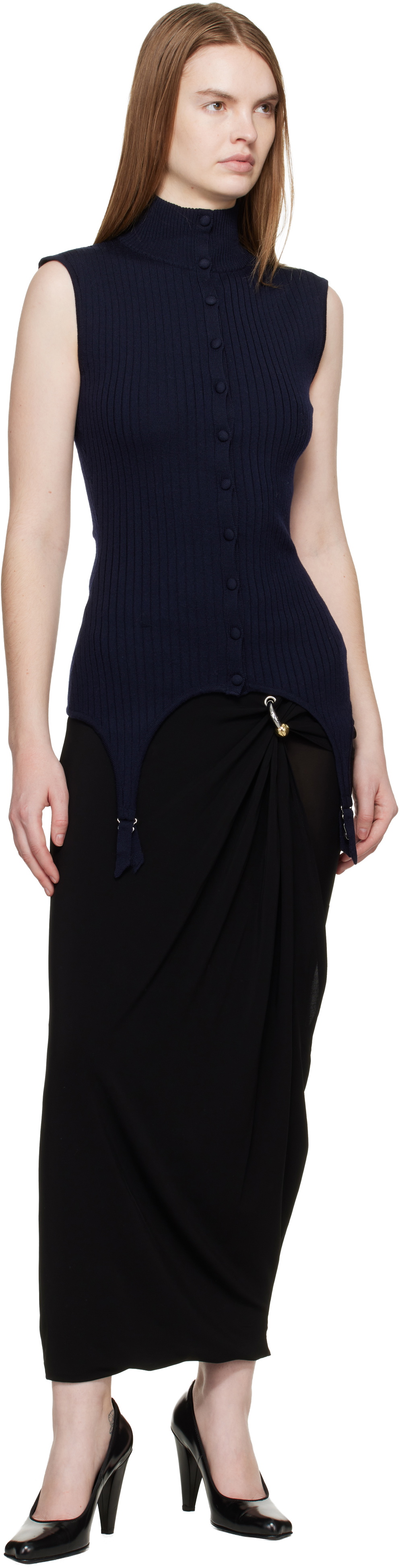 Jean Paul Gaultier Black 'Gaultier Piercing' Double Layer Maxi Skirt