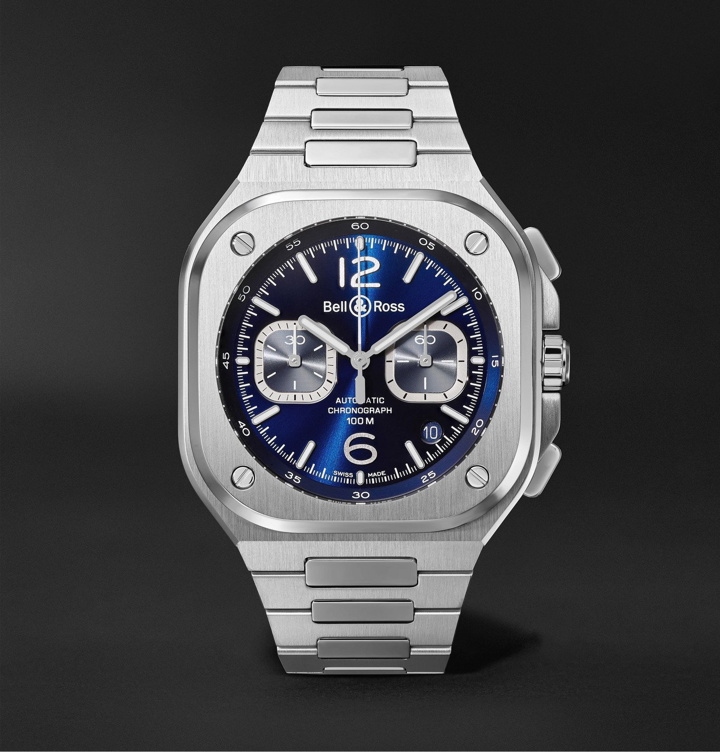 Photo: BELL & ROSS - BR 05 Automatic Chronograph 42mm Stainless Steel Watch, Ref. No. BR05C-BU-ST/SST - Blue