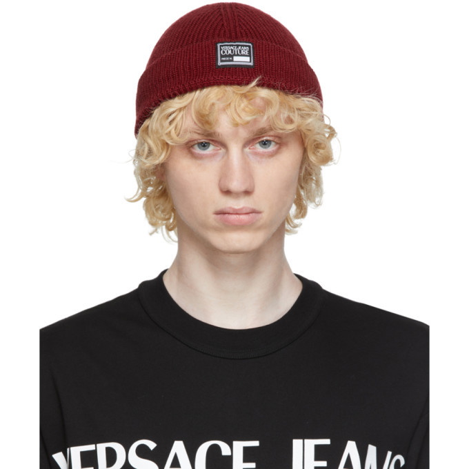 Photo: Versace Jeans Couture Red Rib Knit Logo Beanie