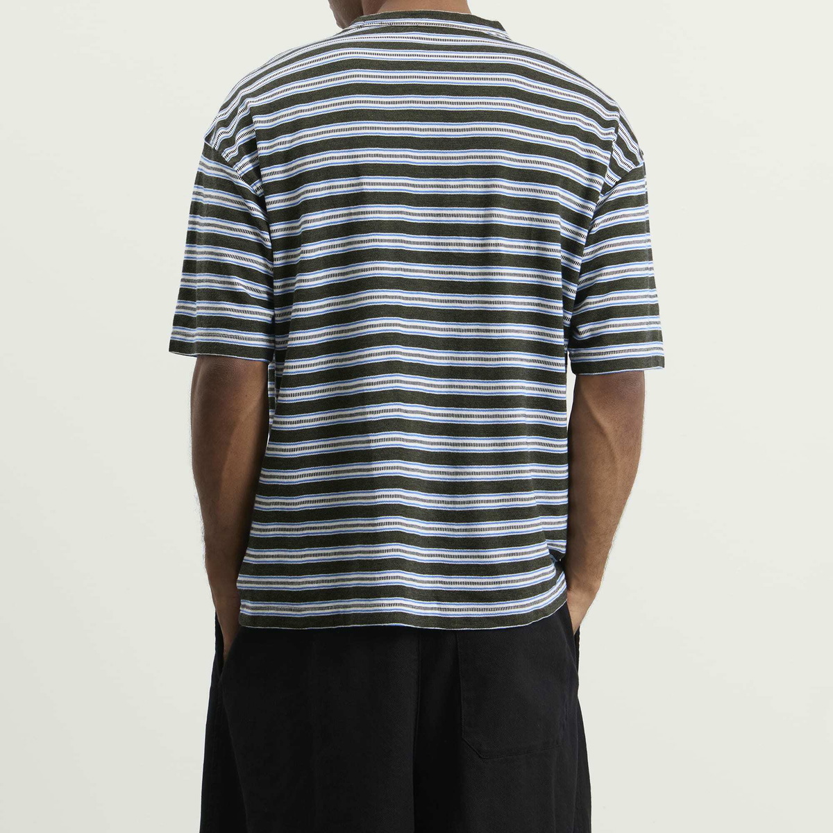 YMC Men's Rapport Stripe Triple T-Shirt in Dark Green Multi