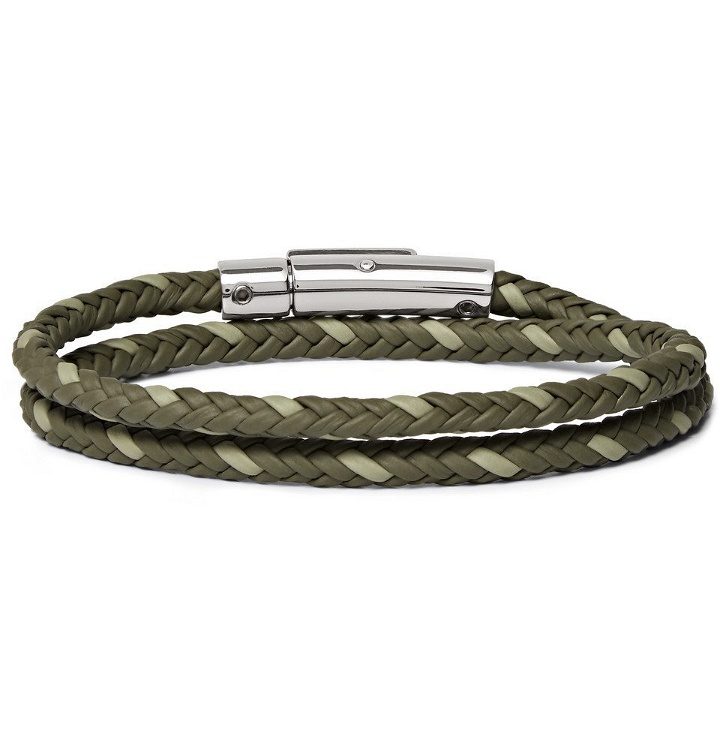 Photo: Tod's - Woven Leather and Silver-Tone Wrap Bracelet - Green