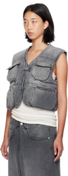 LU'U DAN Gray Wadded Denim Cargo Vest