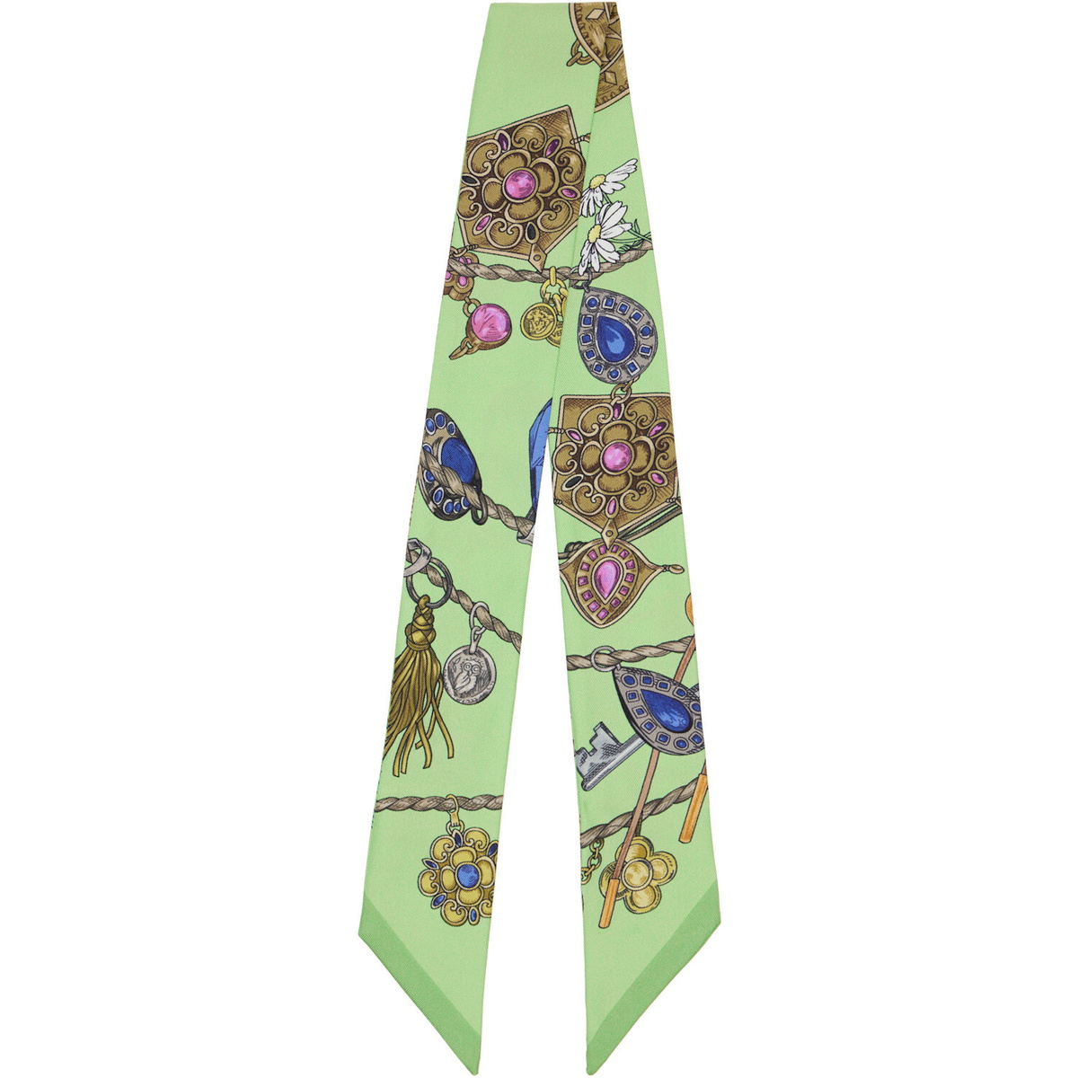 Versace Green Printed Silk Twill Ribbon Scarf