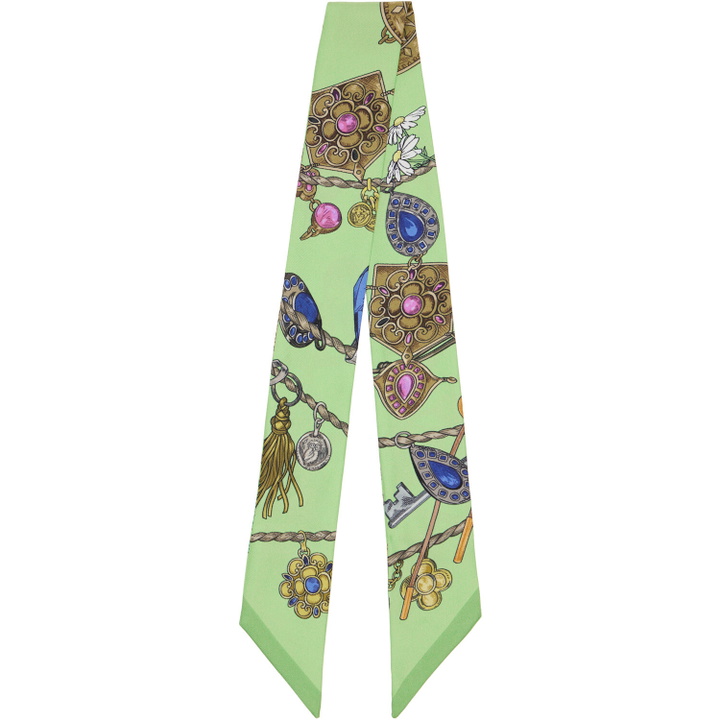 Photo: Versace Green Printed Silk Twill Ribbon Scarf
