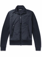 TOM FORD - Panelled Ribbed Wool and Shell Zip-Up Cardigan - Blue