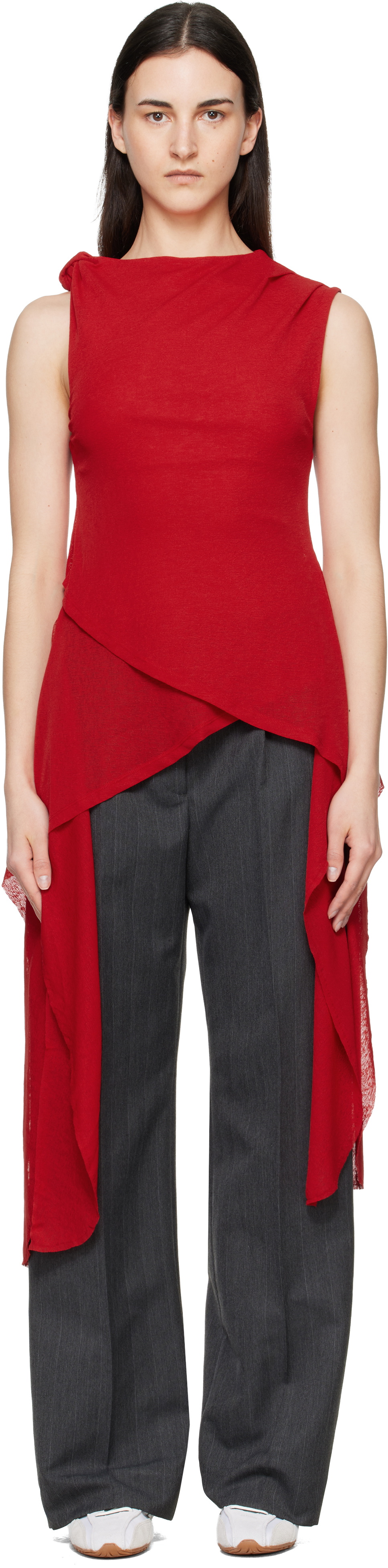 GANNI Red Marl Mesh Top