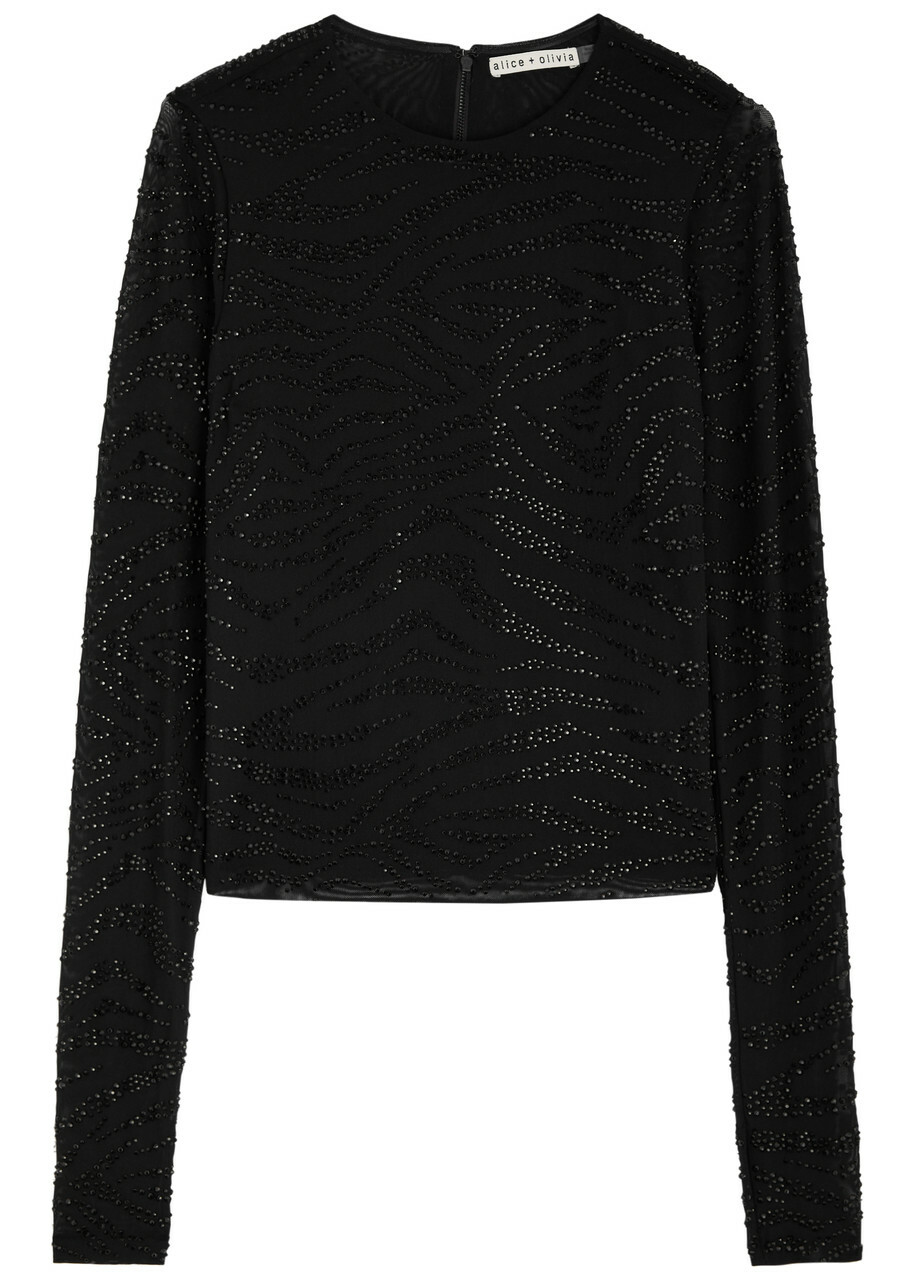 Alice + Olivia Delaina Embellished Tulle top Black