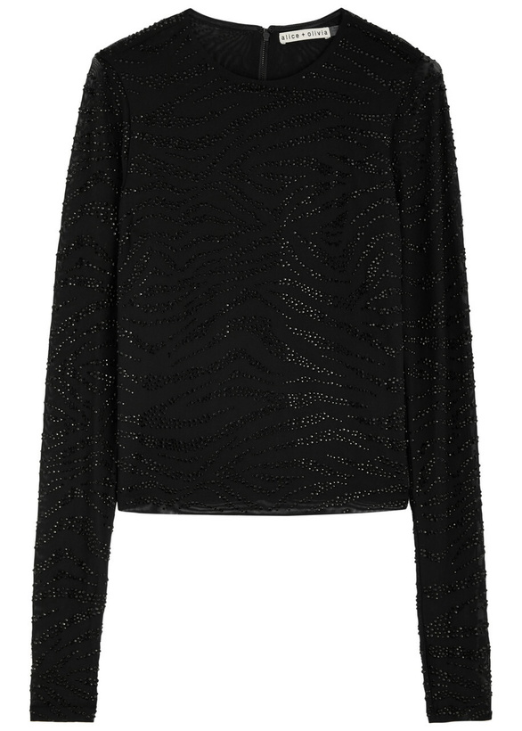 Photo: Alice + Olivia Delaina Embellished Tulle top Black