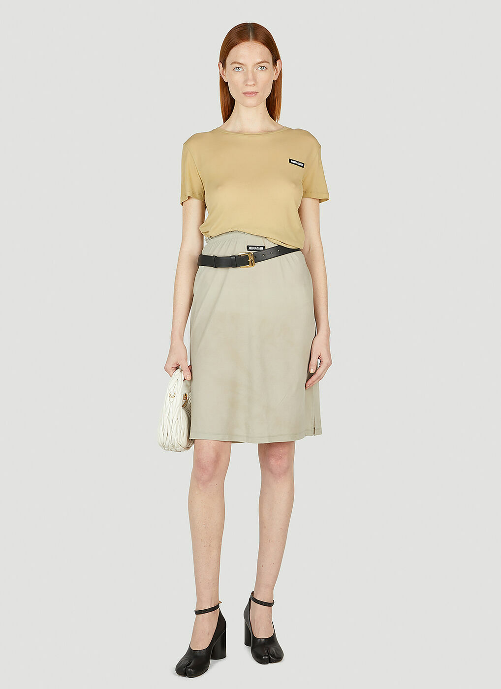 Miu Miu - Light Jersey Midi Skirt in Beige Miu Miu