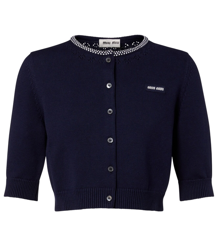 Photo: Miu Miu Logo cropped cotton cardigan