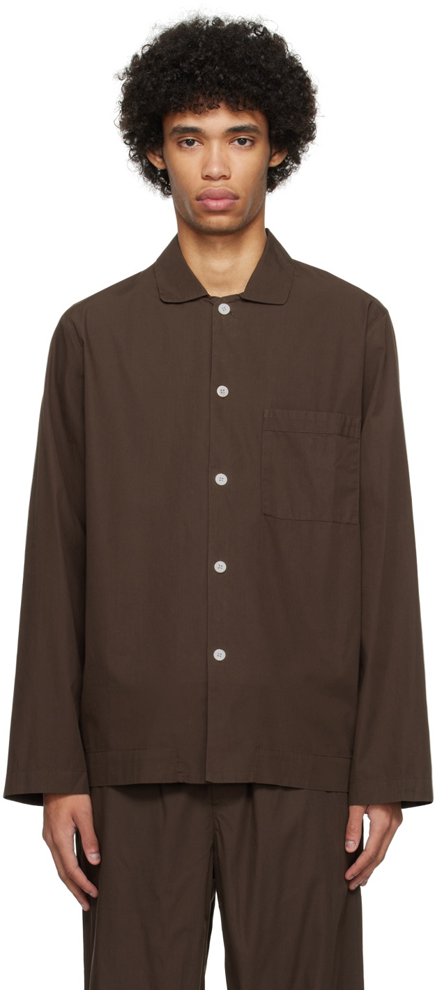 Tekla Brown Long Sleeve Pyjama Shirt Tekla Fabrics