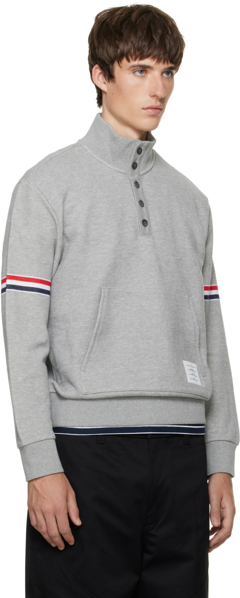 Thom Browne Gray Funnel Neck RWB Pique Loopback Sweatshirt