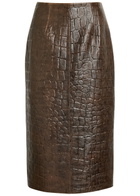 Emilia Wickstead Loretta Crocodile-effect Leather Midi Skirt Brown