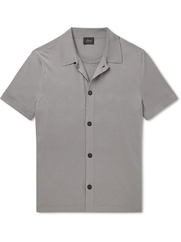 Photo: Brioni - Convertible-Collar Layered Cotton Shirt - Gray