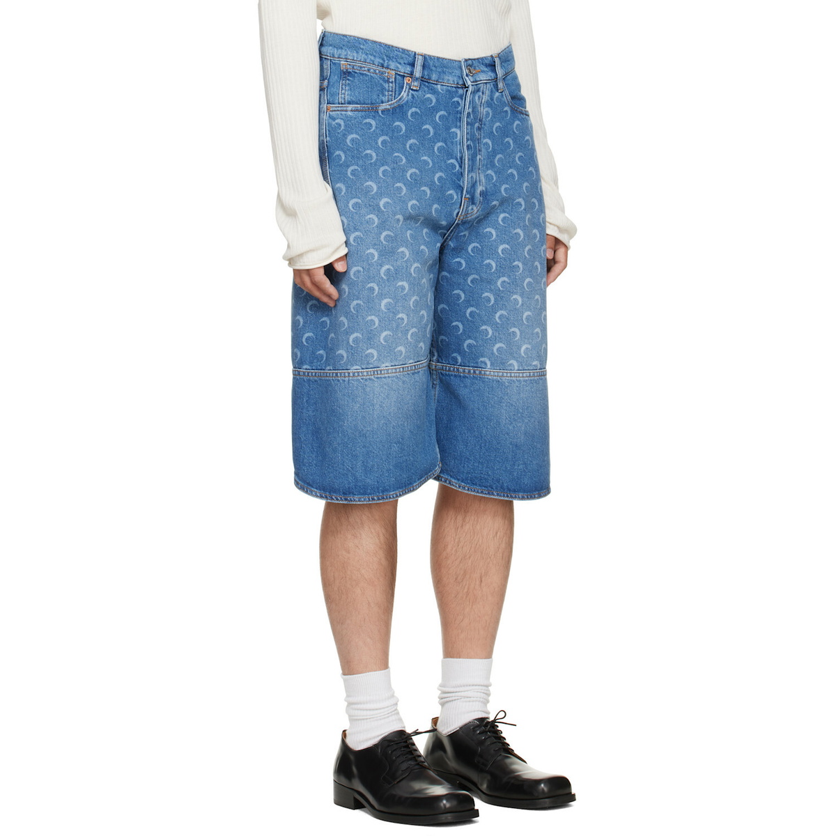 Marine Serre Blue Denim Bermuda Shorts