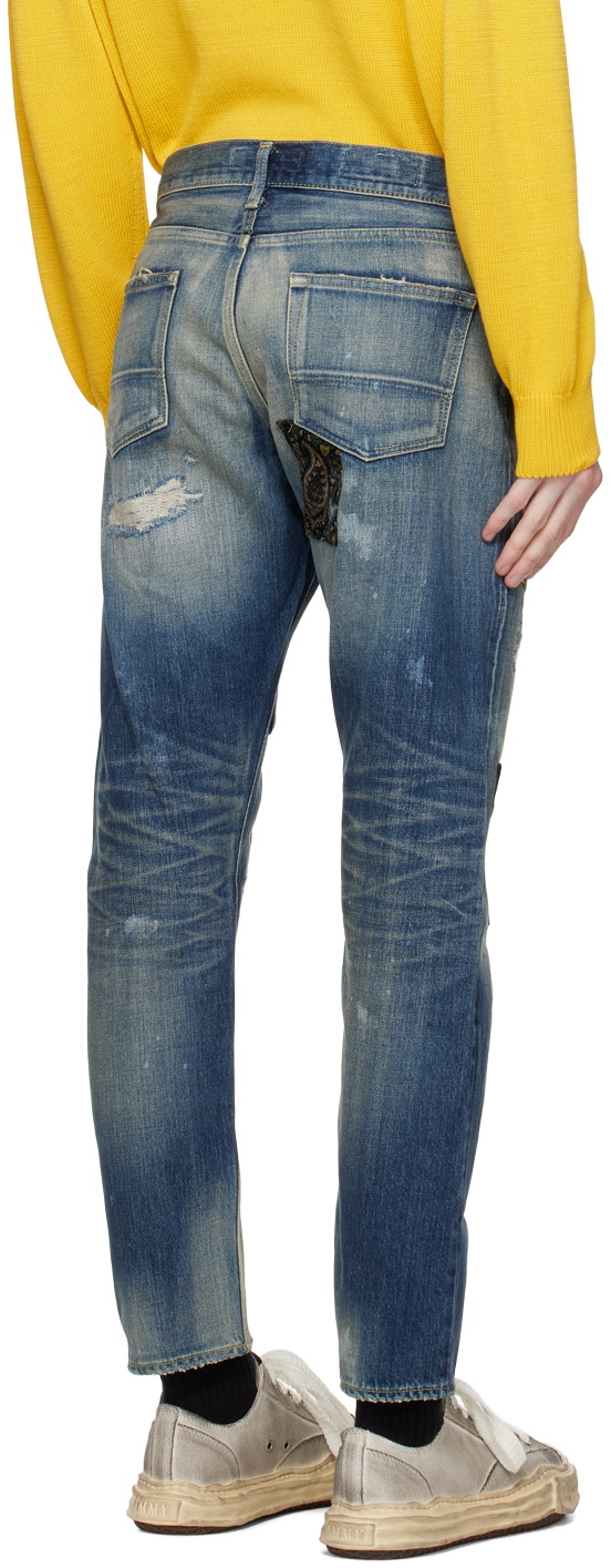 FDMTL Blue Patchwork Slim-Fit Jeans