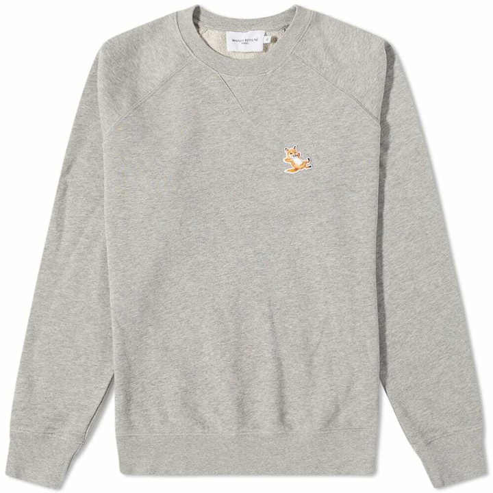 Photo: Maison Kitsuné Men's Chillax Fox Patch Classic Crew Sweat in Grey Melange