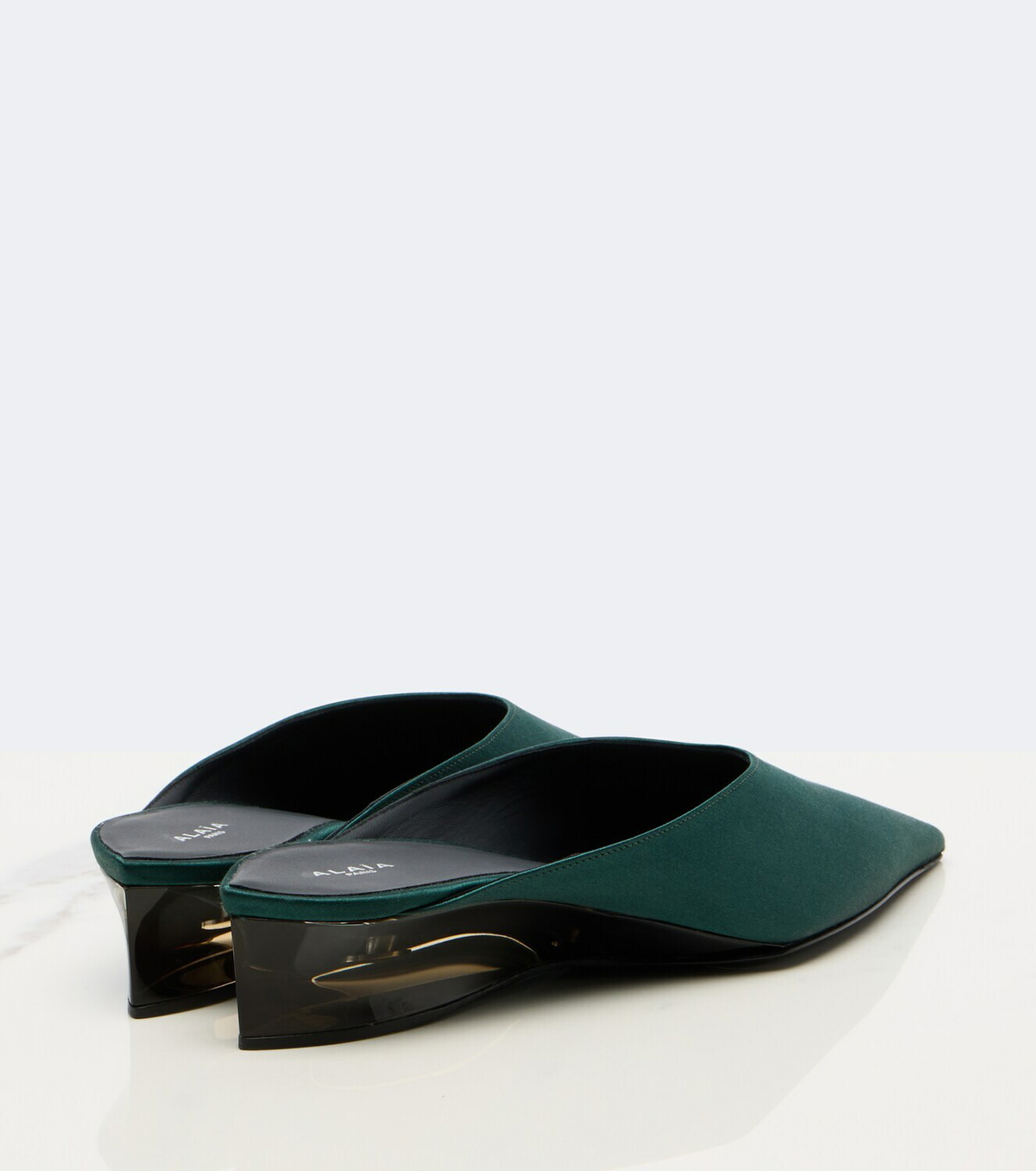 Alaïa Invisible satin wedge mules