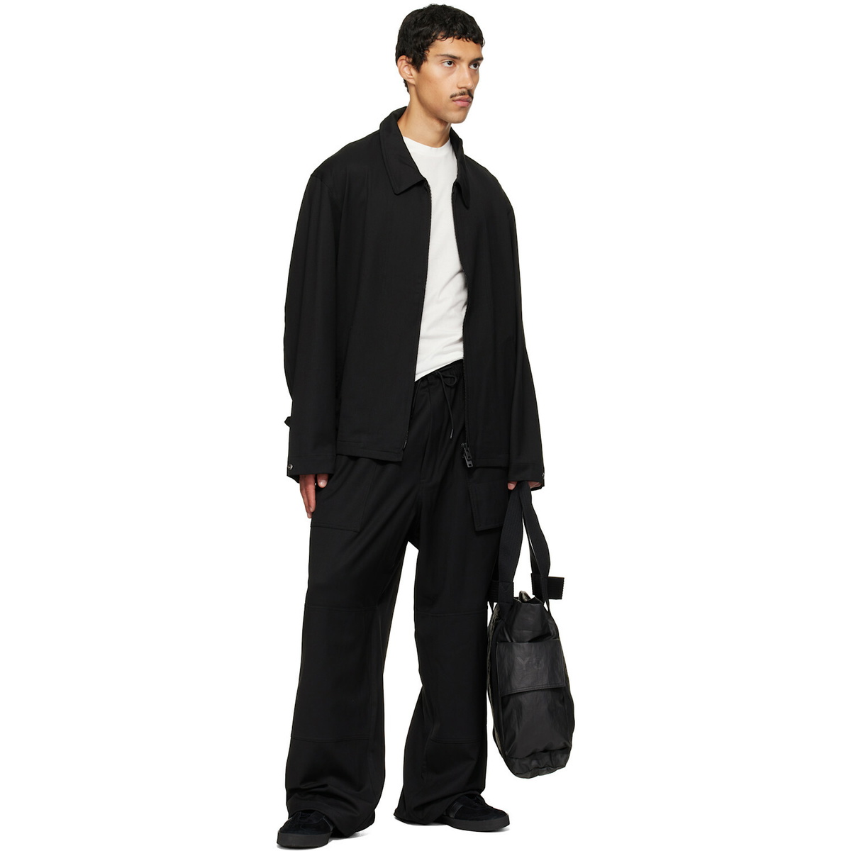 Y-3 Black Wool Wide Cargo Pants