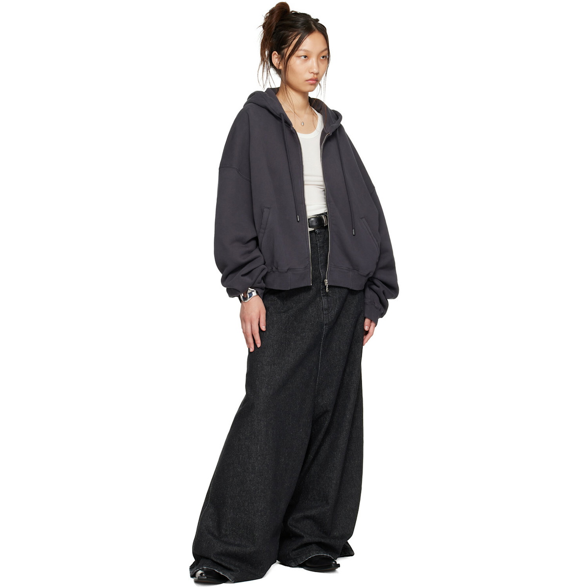 LU'U DAN Gray Washed Zip Hoodie