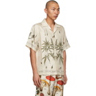 AMIRI Beige Silk Botanical Leaves Short Sleeve Shirt