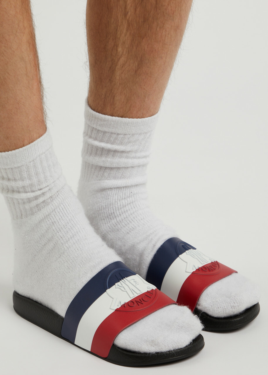 Moncler Basile Striped Rubber Sliders Black