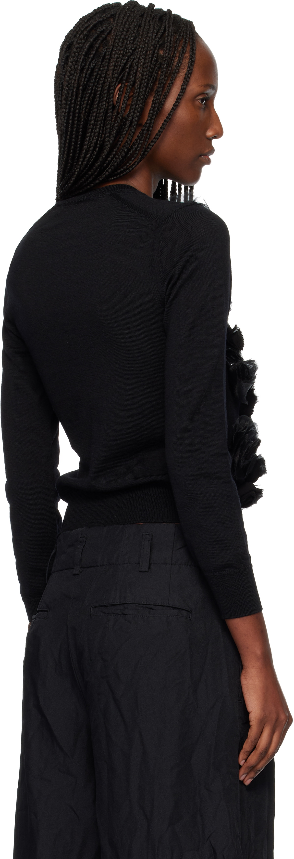 Comme des Garçons Comme des Garçons Black Lambswool Jersey X Flower Embroidery Crewneck Sweater