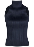 Pleats Please Issey Miyake Pleated Woven top Navy