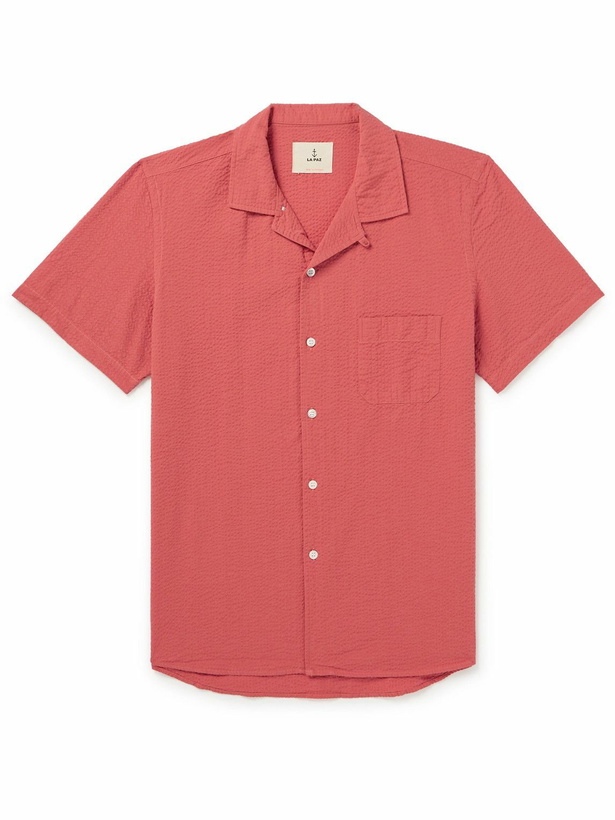 Photo: La Paz - Panama Convertible-Collar Cotton-Seersucker Shirt - Red