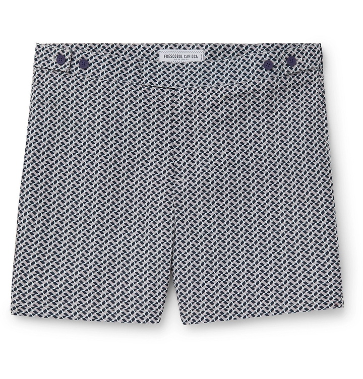 Photo: Frescobol Carioca - Beam Mid-Length Printed Swim Shorts - Gray