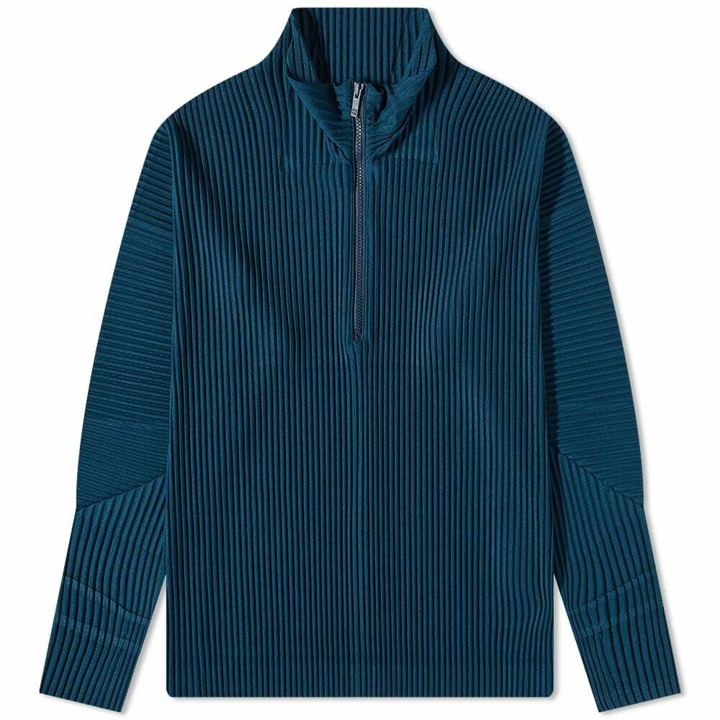 Photo: Homme Plissé Issey Miyake Men's Pleated Quarter Zip Blouson in Steel Blue