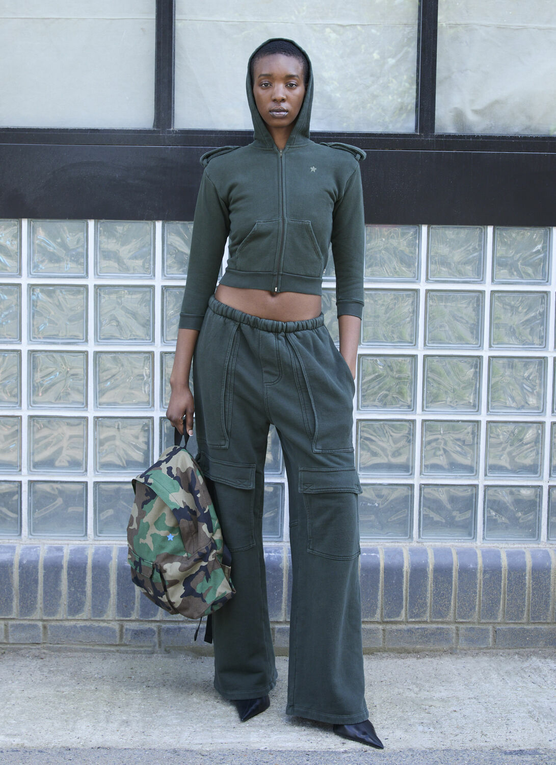 GREG ROSS Shrunken Military Hooded Sweatshirt