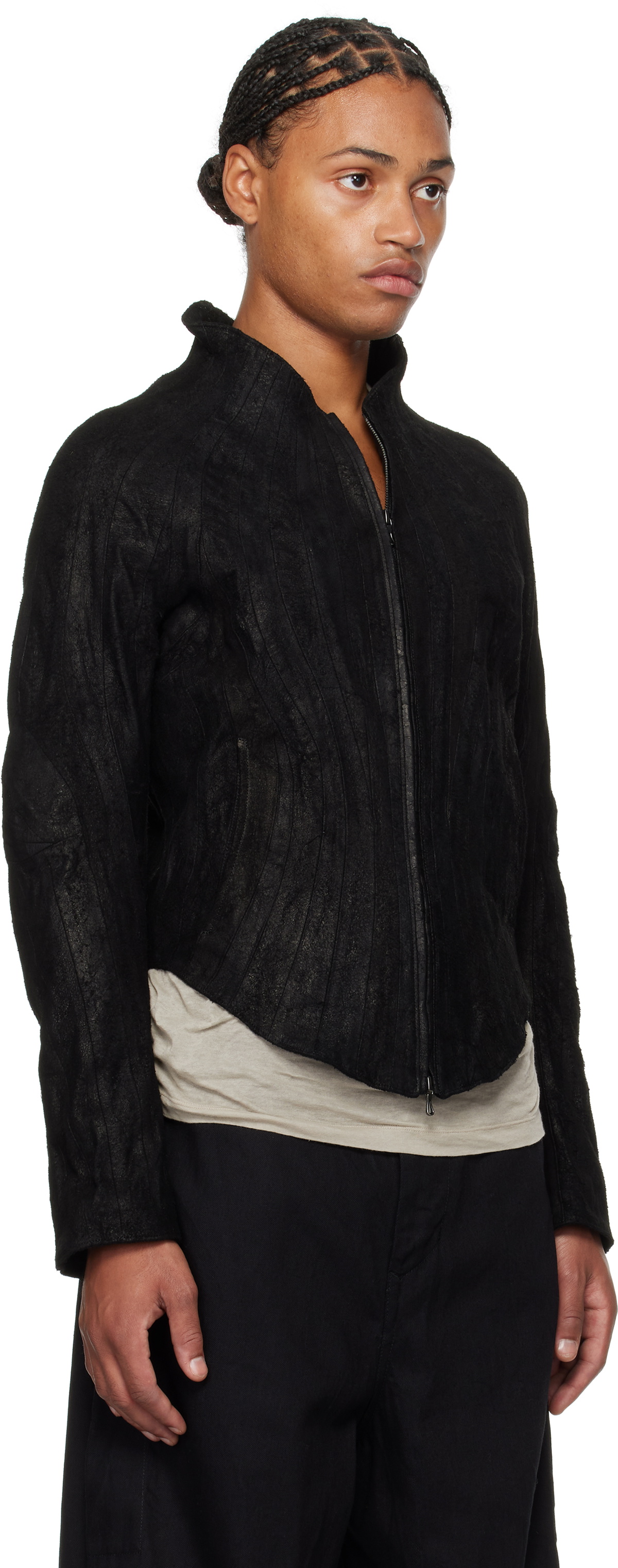 Julius Black Warped Leather Jacket