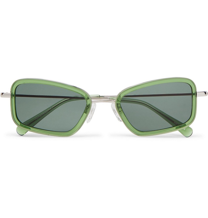 Photo: Sun Buddies - River Rectangle-Frame Acetate and Silver-Tone Sunglasses - Green