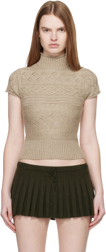 Photo: GUIZIO Taupe Vivienne Short Sleeve Cable Turtleneck