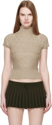 GUIZIO Taupe Vivienne Short Sleeve Cable Turtleneck