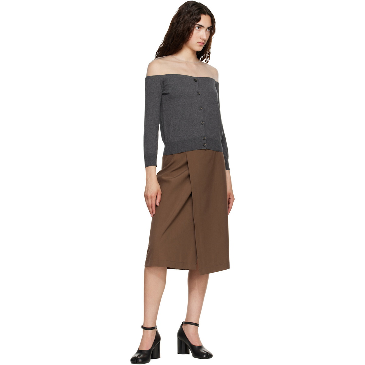 MM6 Maison Margiela Brown Double Breasted Midi Skirt