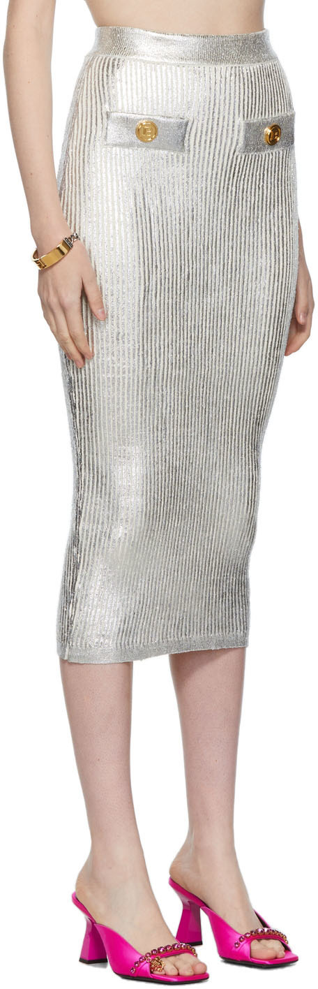 Balmain Silver Rib Knit Skirt Balmain