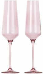 Estelle Colored Glass Pink Champagne Flute Glasses Set, 10 oz