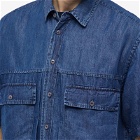 FrizmWORKS Men's Short Sleeve Denim Trucker Shirt in Blue