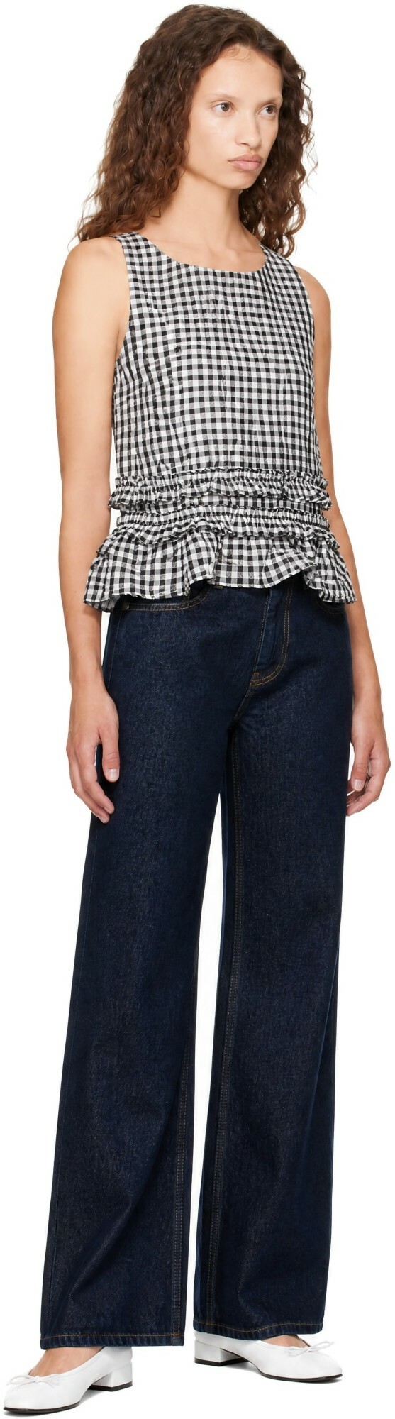 GANNI Black & White Check Open Back Top
