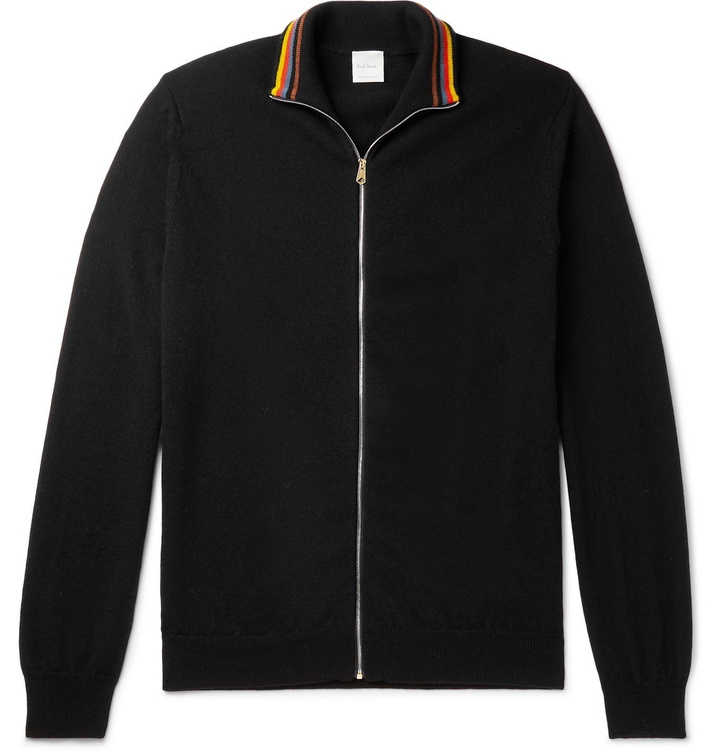 Photo: Paul Smith - Stripe-Trimmed Cashmere Zip-Up Cardigan - Black