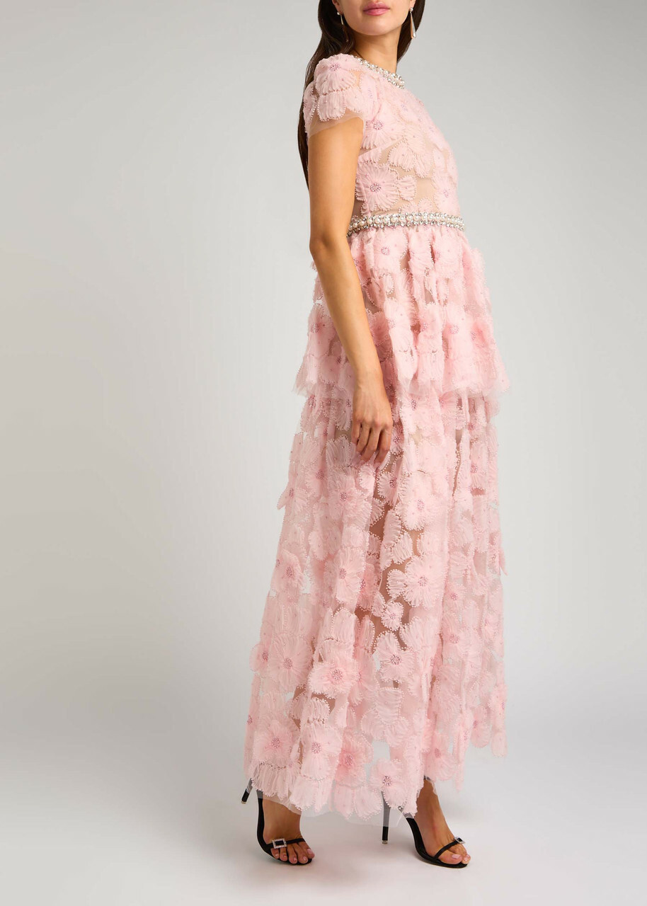 Self-portrait Embellished Floral Tulle Maxi Dress Pink