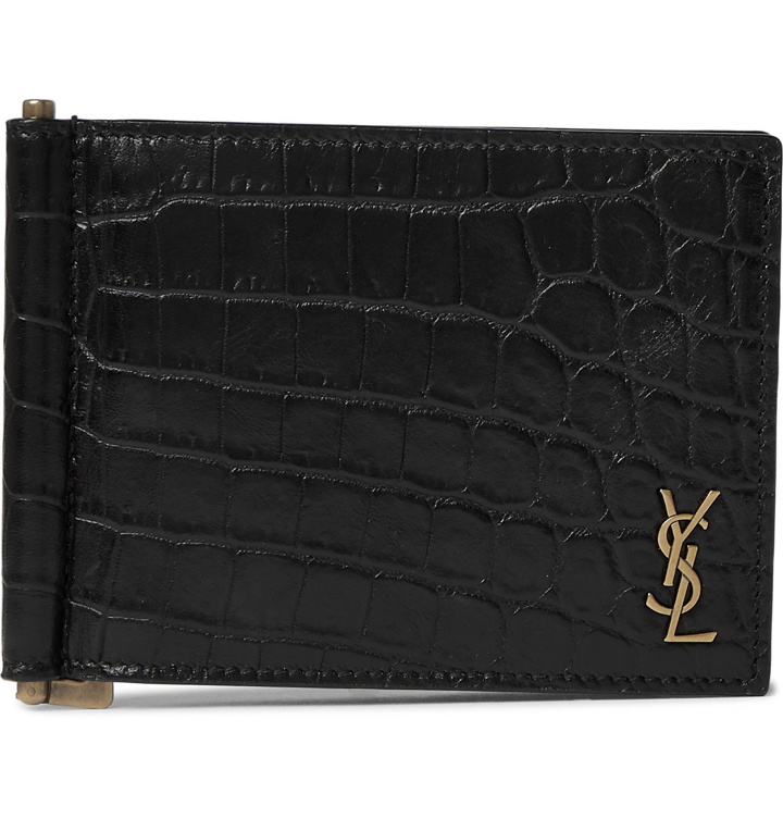 Photo: SAINT LAURENT - Logo-Appliquéd Croc-Effect Leather Billfold Wallet with Money Clip - Black
