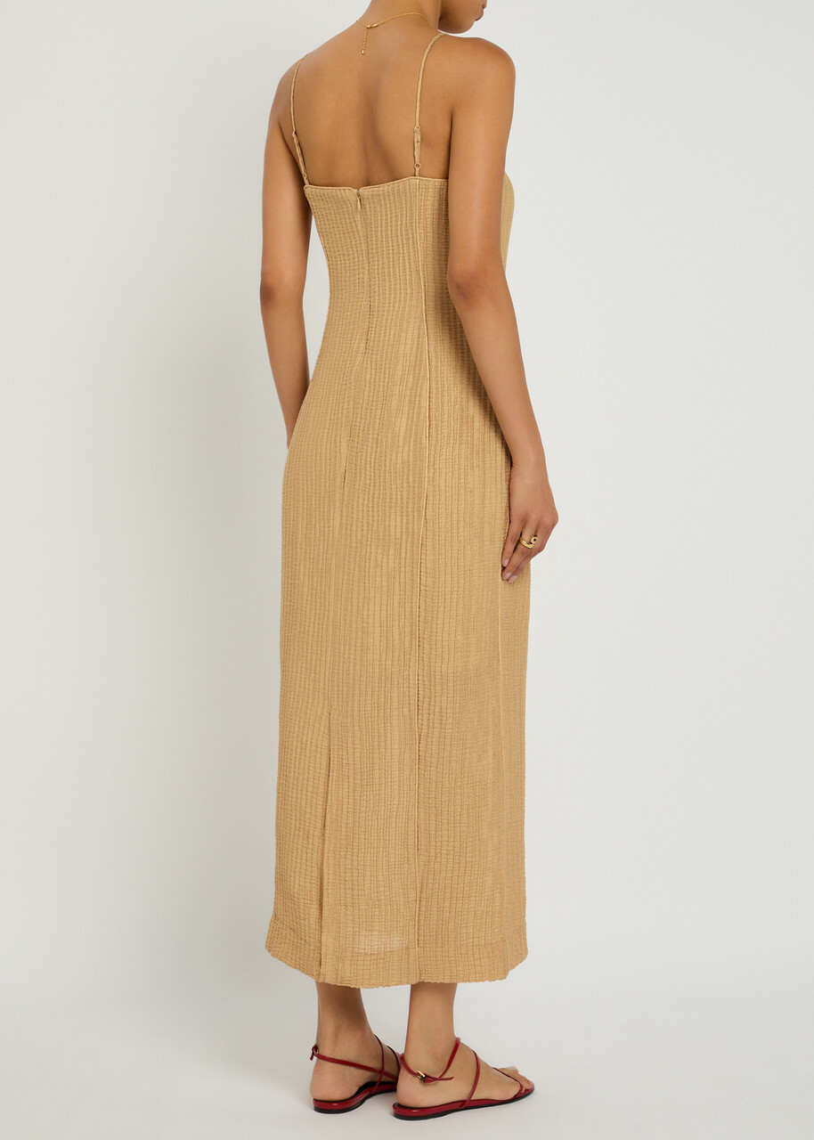 BY Malene Birger Lucille Plissé Lyocell-blend Midi Dress Camel