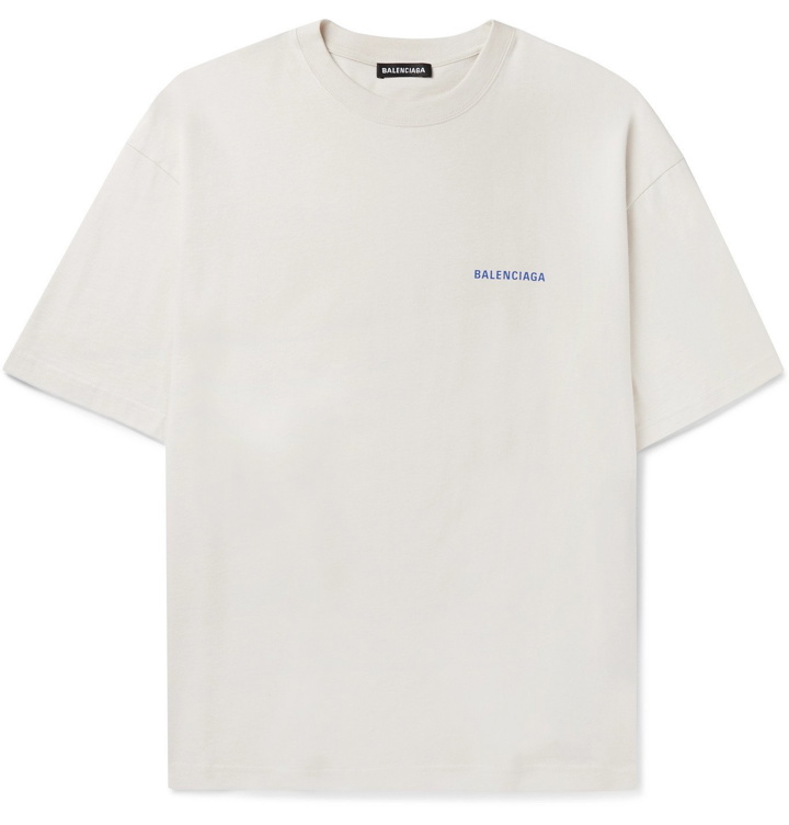 Photo: BALENCIAGA - Logo-Print Cotton-Jersey T-Shirt - Neutrals