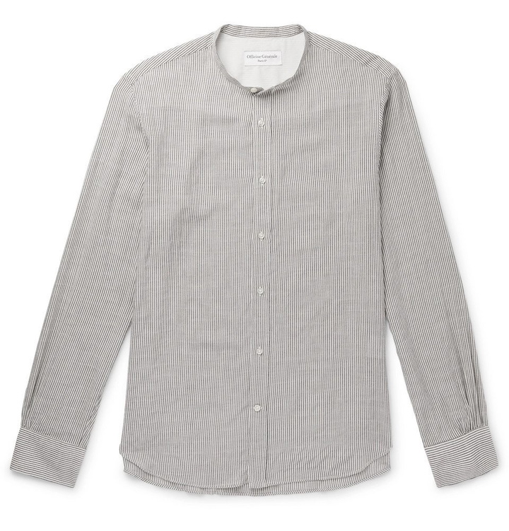 Photo: Officine Generale - Grandad-Collar Striped Modal-Blend Shirt - Gray