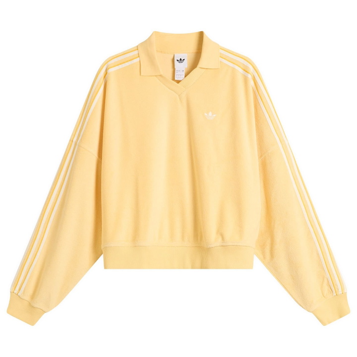 Photo: Adidas Women's Terry Towel V Neck Polo Top in Orange Tint