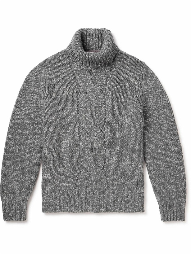 Photo: Brunello Cucinelli - Cable-Knit Cashmere Rollneck Sweater - Gray